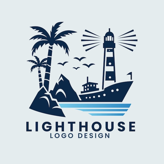Modelo de vector de mar del edificio del faro de la torre de navegación Vector de diseño del logotipo de la insignia del faro