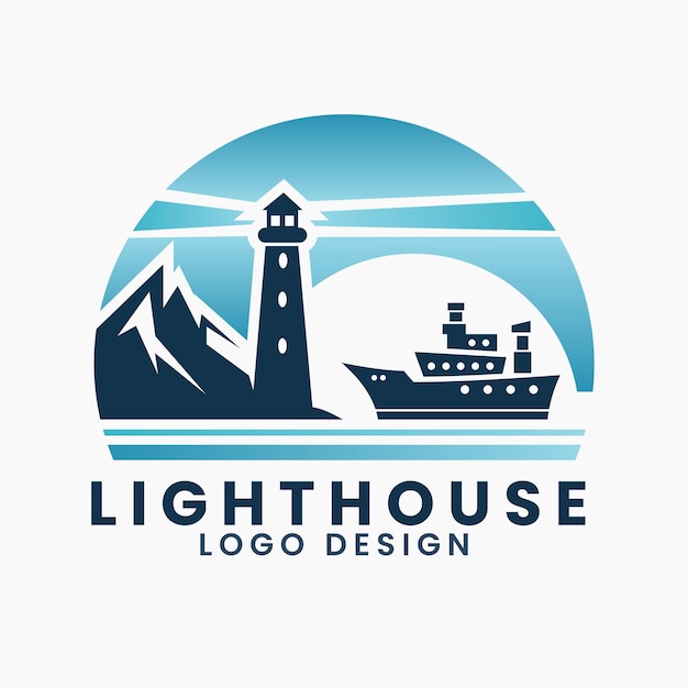 Modelo de vector de mar del edificio del faro de la torre de navegación Vector de diseño del logotipo de la insignia del faro