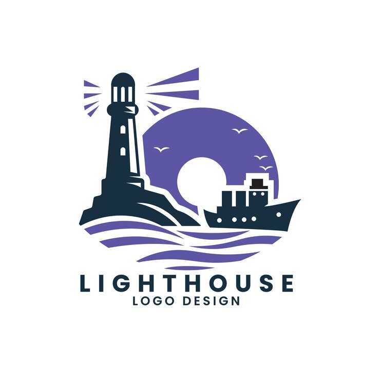 Vector modelo de vector de mar del edificio del faro de la torre de navegación vector de diseño del logotipo de la insignia del faro