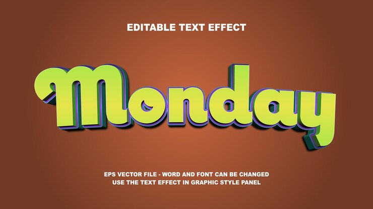 Vector modelo vectorial 3d de efecto de texto editable para el lunes