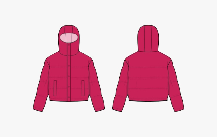 Vector modelo vectorial de la chaqueta de almohadilla vista delantera y trasera