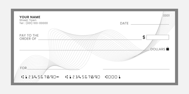 Modelo vectorial de cheque en blanco de cheque de banco o de papel de pago de dinero