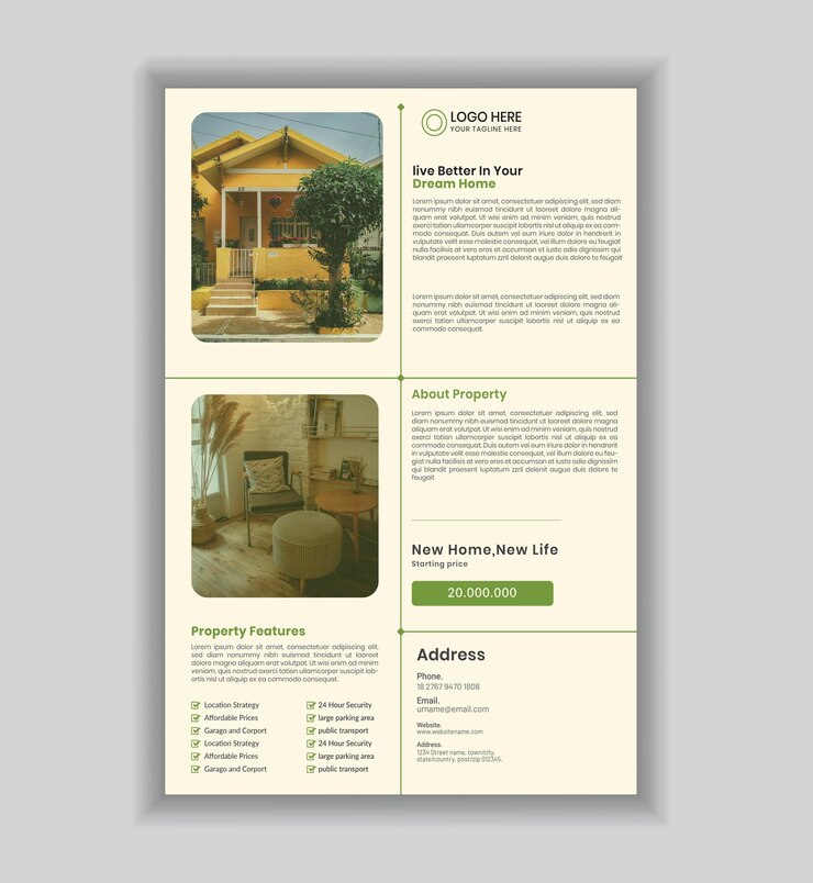 Modelo vectorial de diseño de folletos inmobiliarios modernos