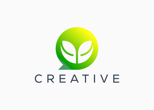 Modelo vectorial de diseño de logotipo de chat de hoja ecológica minimalista Logotipo de chat moderno de naturaleza creativa