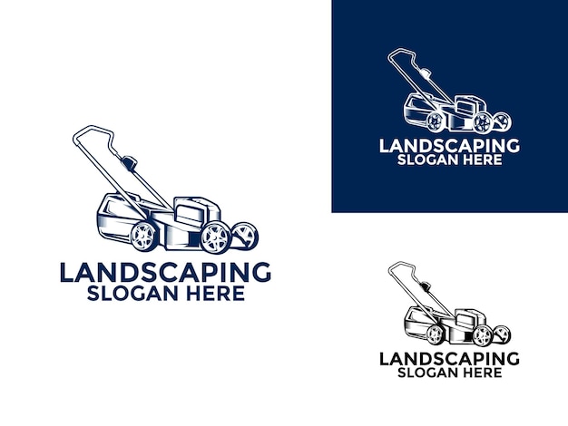 Modelo vectorial de diseño de logotipo de jardinería Cortadora de césped e ilustración de servicio