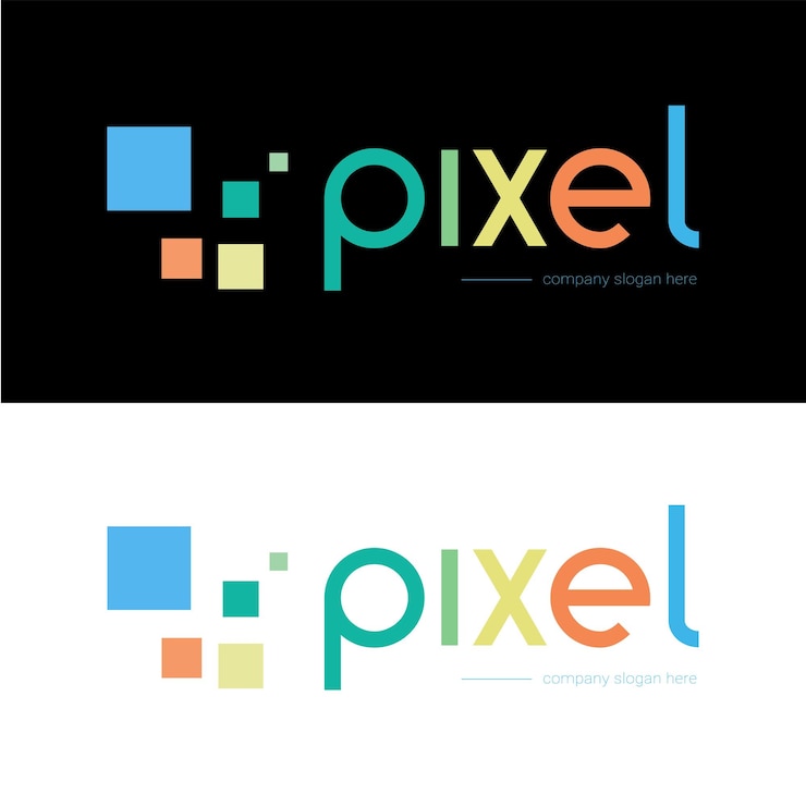 Vector modelo vectorial de diseño de logotipo de pixel colorido diseño de logotipo premium de marca o empresa de tecnología de pixel