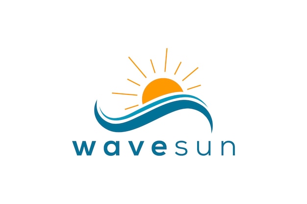 Modelo vectorial de diseño de logotipo profesional de sol y olas de moda