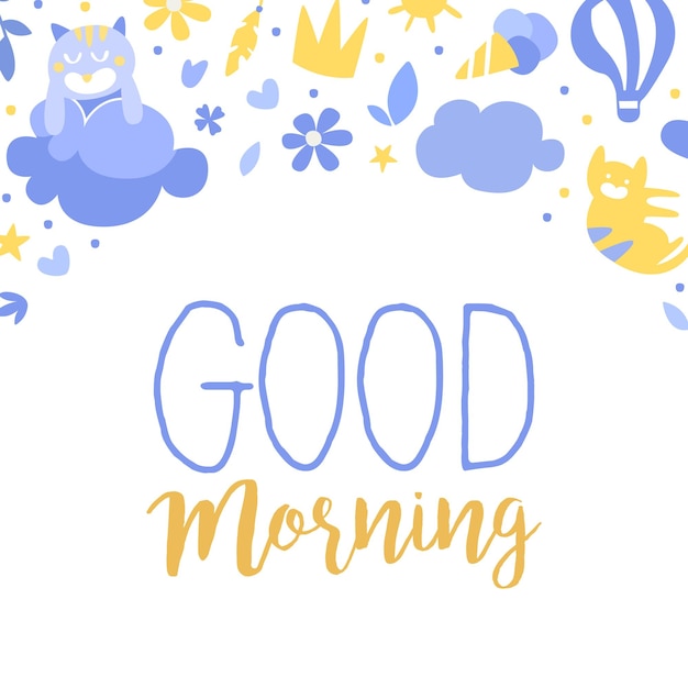 Modelo vectorial de diseño de tarjetas de texto de buenas mañanas