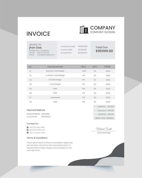 Modelo vectorial de factura empresarial profesional para empresas modernas
