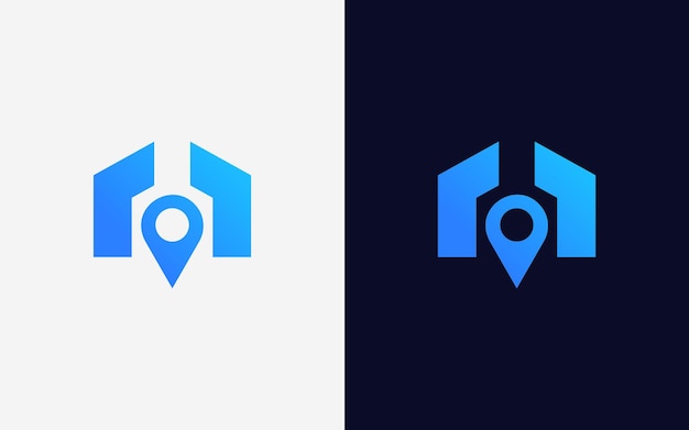 Modelo vectorial de logotipo de ubicación de hogar creativo y minimalista Logotipo de alfiler de techo moderno