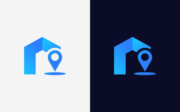 Modelo vectorial de logotipo de ubicación de hogar creativo y minimalista Logotipo de alfiler de techo moderno