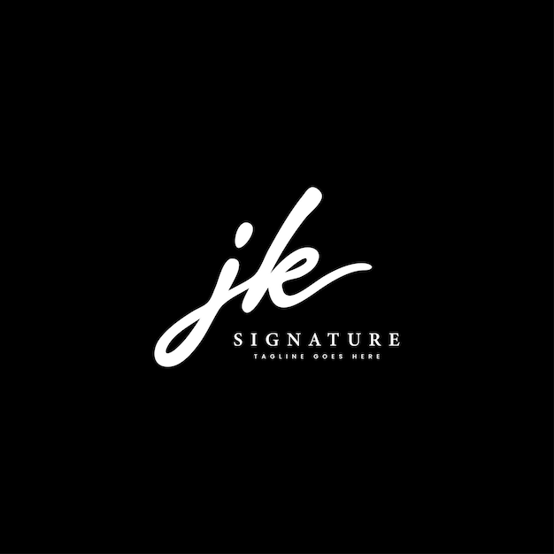 Modelo vectorial manuscrito de la firma simple de JK para el logotipo J y K