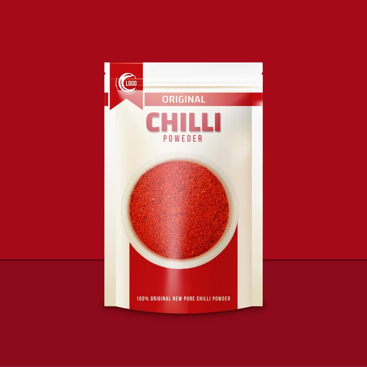 Modelo vectorial realista de chile y diseño de embalaje de bolsa editable