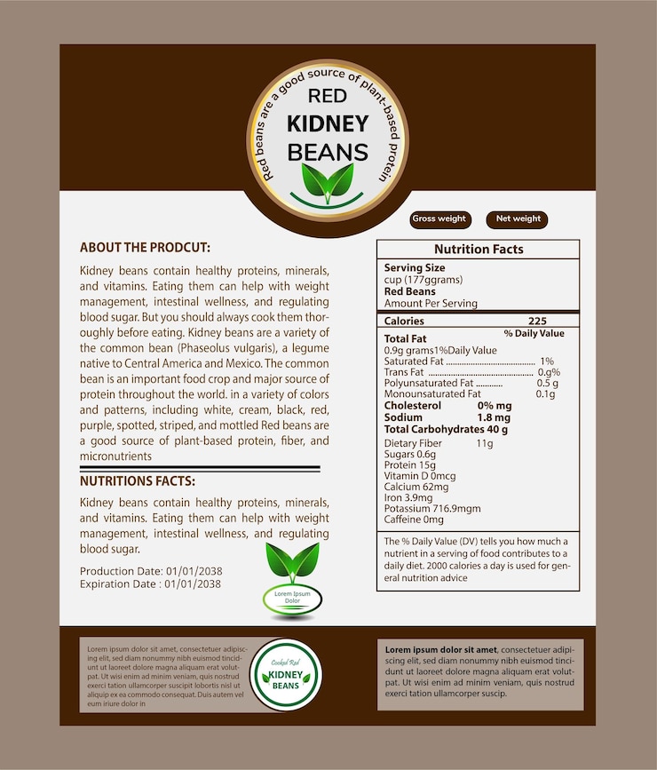 Vector modelo vertical del vector de diseño de la etiqueta de embalaje de los frijoles rojos
