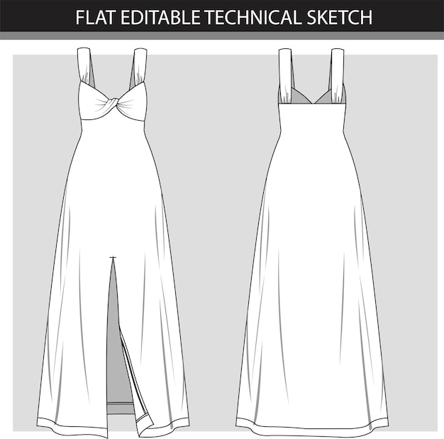 Vector modelo de vestido de noche de moda vestido de noche elegante delantero trasero color blanco vector