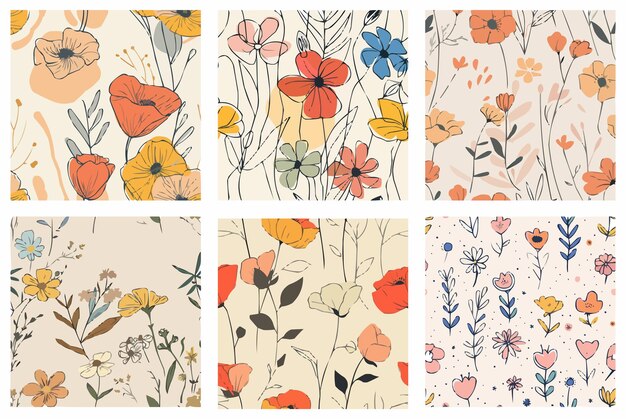 Modelo vintage de primavera con flores y hojas