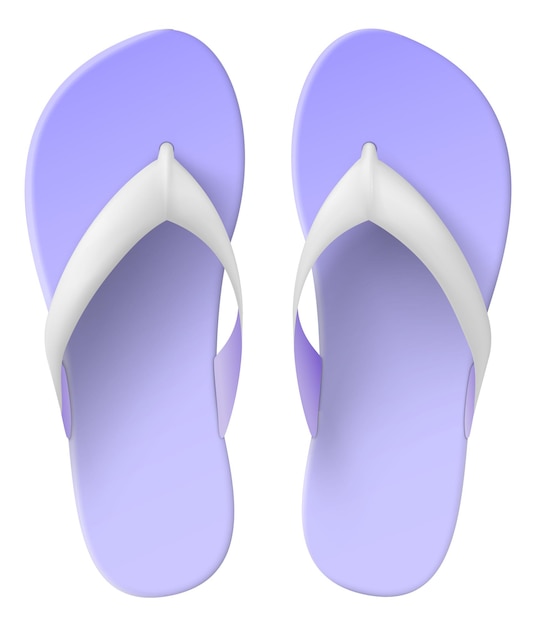 Modelo de zapatillas realistas zapatillas de verano vista superior sandalias de playa zapatillas casuales calzado de goma accesorio de calzado suela de plástico púrpura ropa de verano maqueta de calzado vectorial