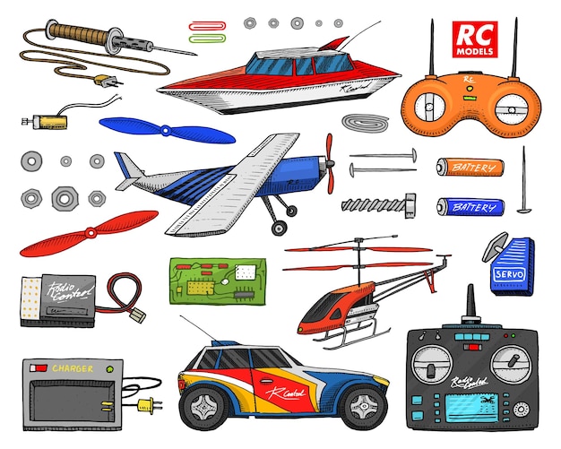 Modelos de control remoto de transporte rc, juguetes o instrumentos, detalles, dispositivos, equipos, herramientas para servicio y reparación técnica, tecnologías de barcos o barcos, sistema de radio grabado a mano.