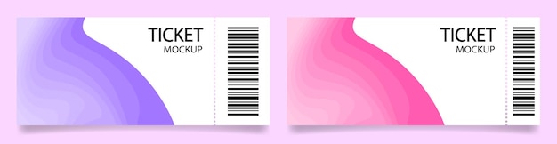 Modelos de entradas con códigos de barras y sombras patrón púrpura y rosa Entrada de concierto a una película o teatro