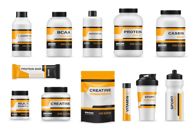 Modelos de envases de suplementos nutricionales deportivos con proteínas