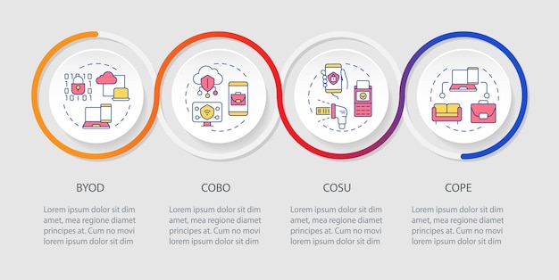 Modelos de gestión de negocios mdm infografías secuencia de círculos