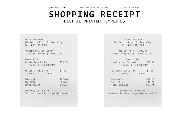 Modelos impresos digitalmente para los recibos de compras