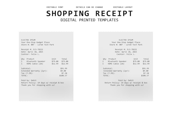 Modelos impresos digitalmente para los recibos de compras