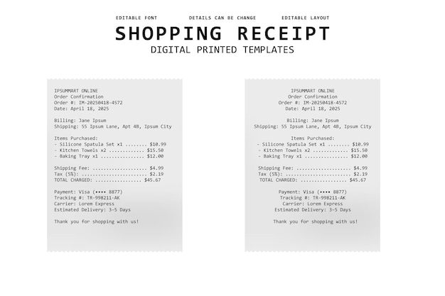 Modelos impresos digitalmente para los recibos de compras