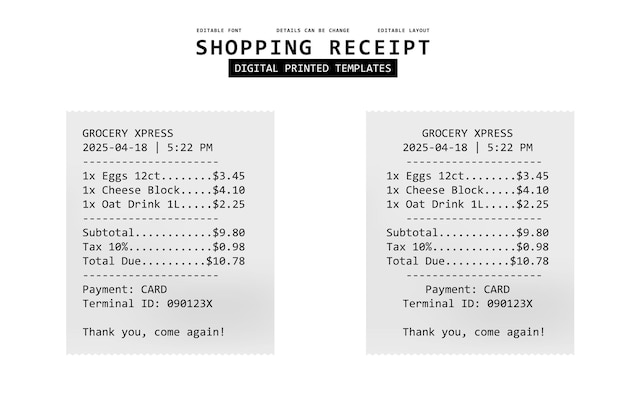 Modelos impresos digitalmente para los recibos de compras