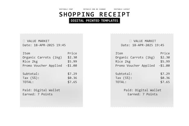 Modelos impresos digitalmente para los recibos de compras