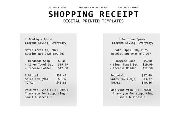 Modelos impresos digitalmente para los recibos de compras