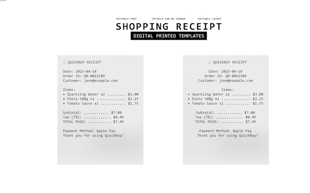 Modelos impresos digitalmente para los recibos de compras