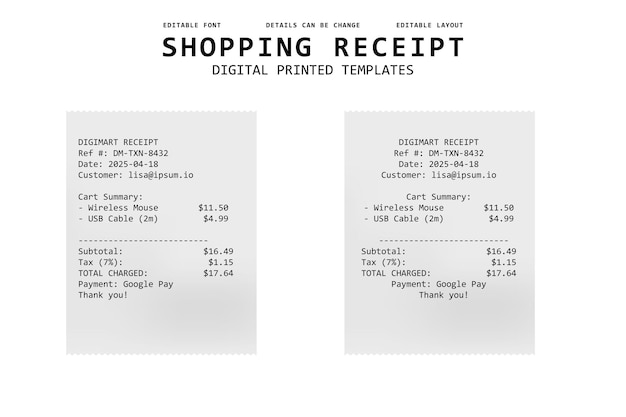 Modelos impresos digitalmente para los recibos de compras