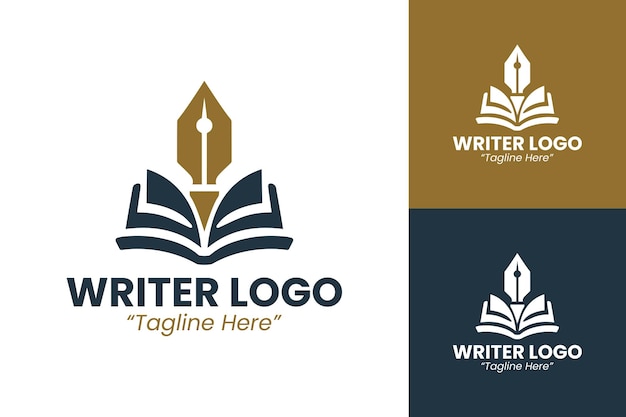 Modelos de logotipo de Modern Writer en azul y oro para negocios y marca creativa
