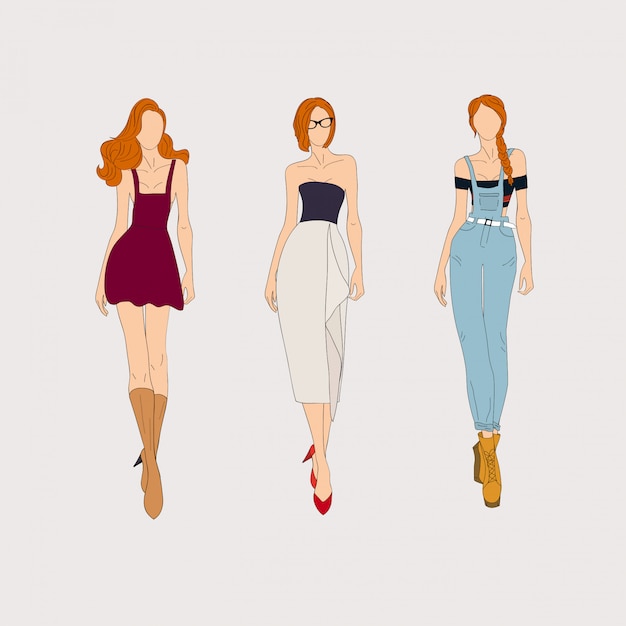 Vector modelos de moda dibujados a mano.