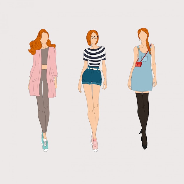 Modelos de moda dibujados a mano.