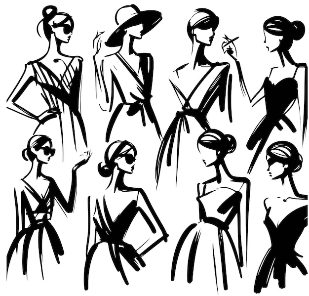 Vector modelos de moda con estilo chicas de moda abstractas boceto