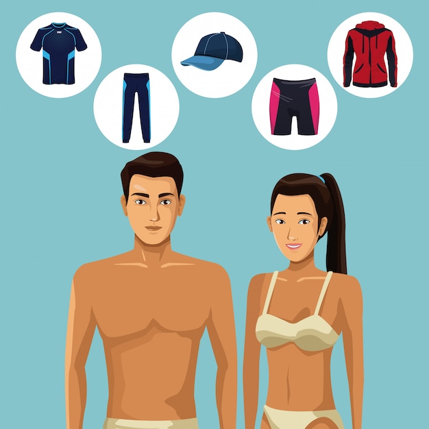 Vector modelos de mujer y hombre con ropa deportiva de fitness