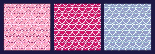 Modelos sencillos y vibrantes sin costuras con corazones geométricos siluetas de formas dibujadas a mano por vectores