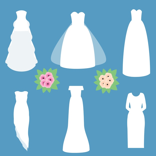 Vector modelos de vestidos de novia de moda.