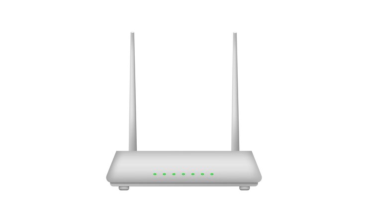 Vector módem inalámbrico de banda ancha del enrutador wifi con antenas en el frente y vista en perspectiva maqueta realista vectorial del enrutador ethernet para conexión de red y acceso a internet aislado en fondo blanco
