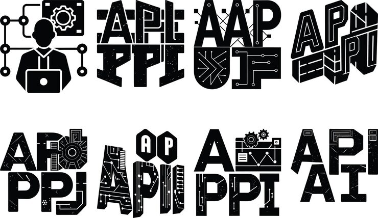 Vector modern api development concept depicting programmer interface and programmatic interfaces