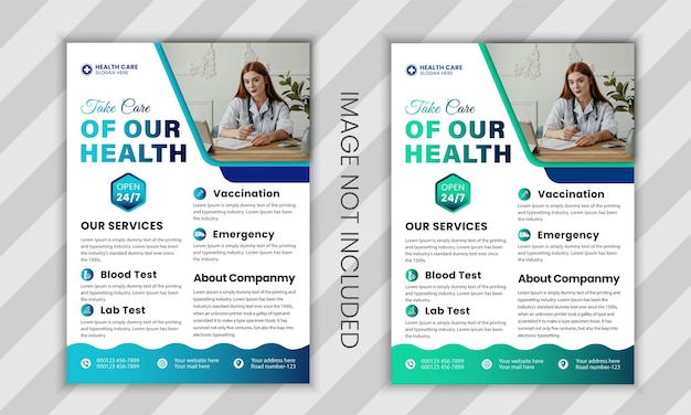 Modern Corporate Healthcare Flyer o póster para un médico es con un fondo de gardián