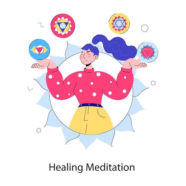 Vector modern doodle mini illustration of healing meditation