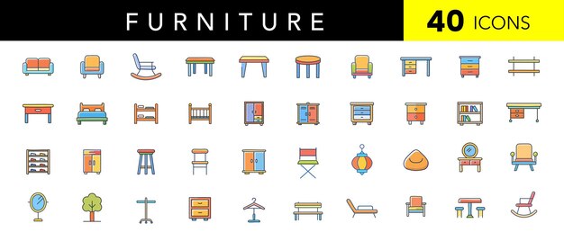 Modern Furniture Flat Color Icon Set