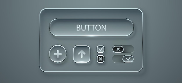 Modern glassmorphism ui elements set user interface design featuring various buttons and toggle