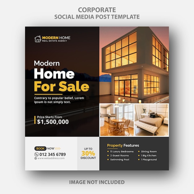 Modern home real estate instagram publicación en redes sociales plantilla de banner web elegante diseño limpio único