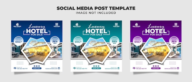 Modern hotel social media instagram post y colección de plantillas de banner