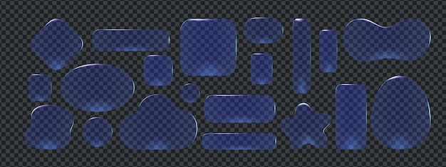 Modern morphism design set with transparent glass button frames and 3d ui shapes Realistic light reflections emphasize elegant interface style and smooth glass button morphism concept
