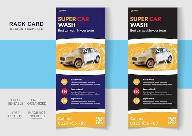 Modern Rack Card o Dl Flyer Servicios de lavado de autos Plantilla editable